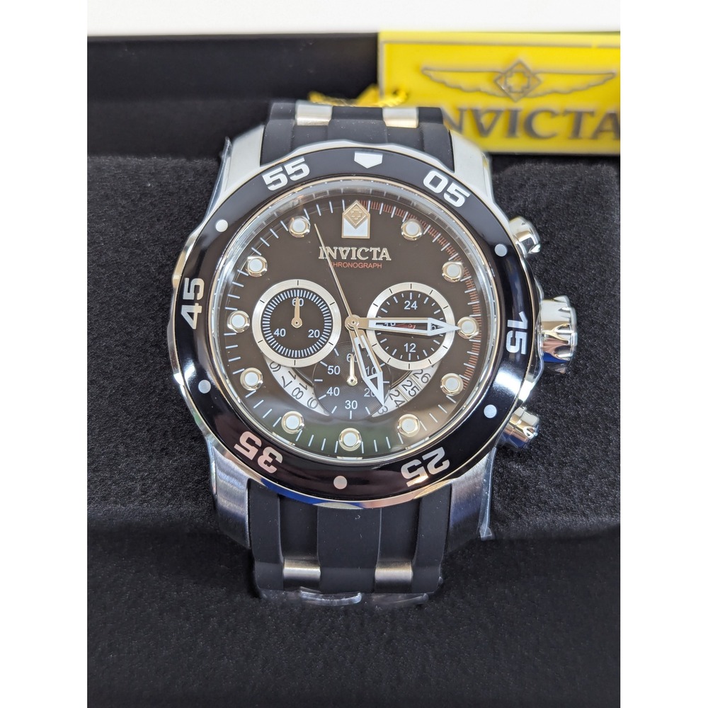 Invicta Pro Diver SCUBA Chronograph Black Dial Silicone Strap Watch 21927